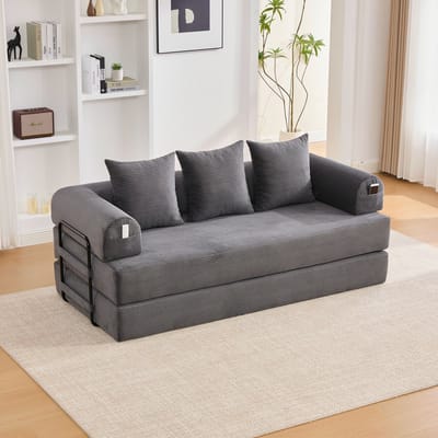 MODFU Modulaire Bank - Metalen Frame En Zijvak - Modern - Woonkamer - Ribstof - Donkergrijs - 200 x 94 x 67 cm