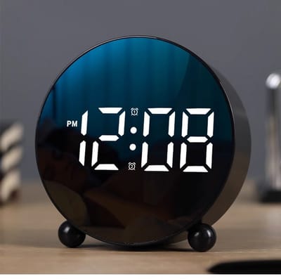 Digitale wekker, ronde LED-display wekker, kleine dubbele bel digitale klok, 3-niveaus instelbare helderheid, stille bureaubladklok, luidruchtige nachtkastwekker voor slaapkamer en kantoor (zwart)
