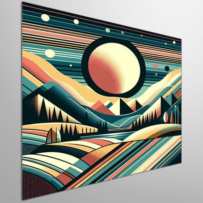 Modern landschap schilderij | Hedendaags panorama van de veranderende wereld: Natuur in evolutie | Kunst - 50x50 centimeter op Dibond | Foto op Dibond