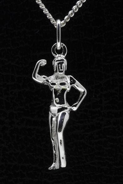 Zilveren Bodybuildster ketting hanger