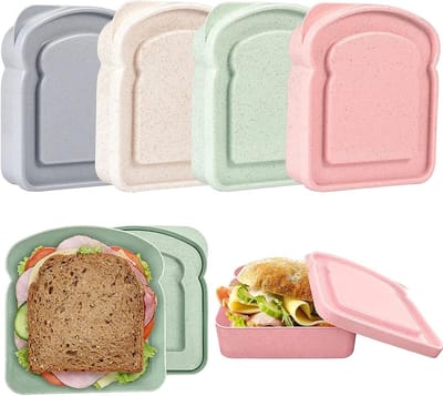 Oneay 4 stuks- Sandwichbakjes - Lunchbox Sandwichbakjes Plastic Toast Vorm Voedselopslag Sandwichbakjes met Deksels, BPA-vrij, Herbruikbaar, Magnetron- en Vaatwasserbestendig, Geschikt voor Thuis of Volwassenen