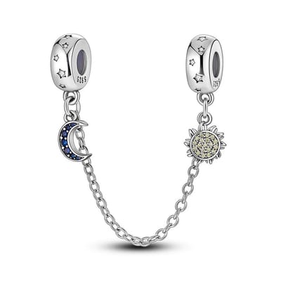 Fler® | Bedel | Past op populaire bedel armbanden (standaard-3mm) | armbandbedel | Veiligheidsketting Maan Zon | Sterren | Bedelstopper | Anker schakel | Hangbedel Charm | 925 Sterling Zilver | Zirkonia | Blauw | Kerstcadeau | Valentijn kado