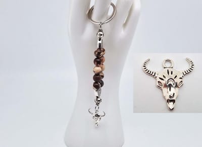 Handgemaakte Natuurstenen Sleutelhanger " Australia zebra jasper "- Met metaal hanger - 8 mm diameter van de korrel- Mooie accessoire en decoratie voor de auto-Vaderdag Cadeau -Moderdag Cadeau - Cadeau vrienden