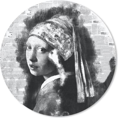 Muismat rond 20x20 cm - Mousepad Het meisje met de parel - Johannes Vermeer - Zwart - Wit - Ronde muismatten