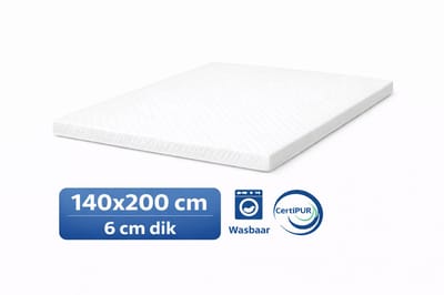 Kikishop Topdekmatras 140x200 – 6 cm HR Koudschuim – Afritsbaar & Wasbaar – CertiPUR® Gecertificeerd – Medium Hardheid – Comfort Matrastopper