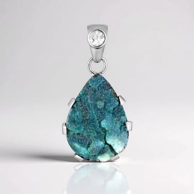 Cavill - Zilveren Hanger 925 Sterling Zilver - 13,6 ct Silica Druzy & 0,35 ct Witte Topaas - Bali Barong Stijl - Peervormige Edelsteen - Luxe Sieraad
