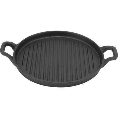 Gietijzeren Bakplaat Omkeerbaar Dubbel Handvat Geribbeld Ronde Gietijzeren Koekenpan voor Gas Elektrisch 24cm / 9.4in black