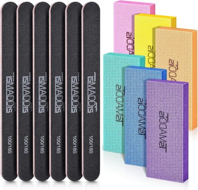 Professionele Nagelvijlen en Buffer Set (12 Delig) - 100/180 Grit & Rechthoekige Buffers