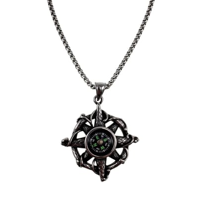60cm x 3mm Jasseron-Ketting + Roerhanger met Kompas en Zeester, Nautisch Ontwerp, Gepolist Roestvrij Staal 316L - Heren