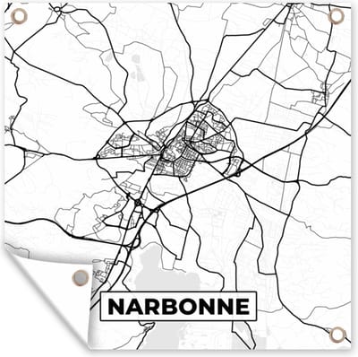 Tuin poster Stadskaart - Plattegrond - Narbonne - Kaart - Frankrijk - Zwart wit - 200x200 cm - Tuindoek
