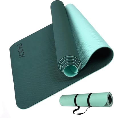 Antislip sportmat met draagriem - gymnastiekmat voor yoga pilates fitness - mannen vrouwen - trainingsmat yoga - grijs Yoga mat