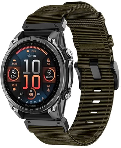 Strap-it Premium Nylon bandje met gesp geschikt voor Garmin Fenix 9 (Pro) 47mm - Fenix 8 (Pro-E-47mm) - Fenix 7 (Solar-Pro) - 6 (Solar-Pro) - Fenix 5 (Plus) / Forerunner 970 - 965 - 955 - 945 - 935 - 745 / Quatix 8 - 7 - 6 - 5 - Groen