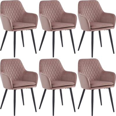 Colenis® - Laura Eetkamerstoel - Set Van 6 - Roze - Velvet - Design - Industrieel - Met armleuning