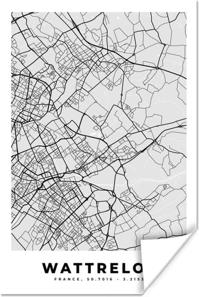 Poster Wattrelos - Plattegrond - Frankrijk - Kaart - Stadskaart - 120x180 cm XXL