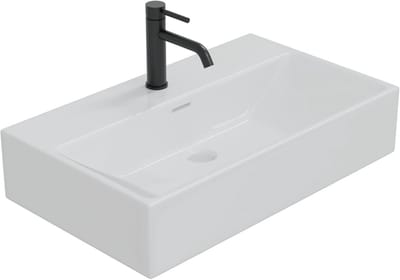 Keramiek Wastafel - Wastafelkraan Keramiek - Badkamer Vernieuwen - Geïntegreerde Overloop - 605 x 365 mm - Wit