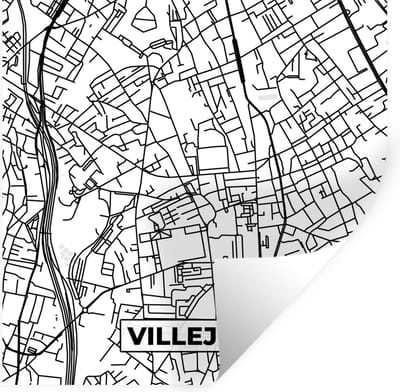 Muurstickers - Sticker Folie - Stadskaart - Villejuif - Plattegrond - Kaart - Frankrijk - Zwart wit - 100x100 cm - Plakfolie - Muurstickers Kinderkamer - Zelfklevend Behang XXL - Zelfklevend behangpapier - Stickerfolie
