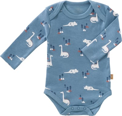 Fresk Romper met Lange Mouwen 0-3 m - Babykleding - Biologisch Katoen - Blauw - Dino