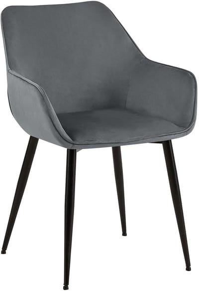 CLP Luena Eetkamerstoel - met armleuning - zwart metalen frame - tot 150 kg belastbaar - Fluweel/donkergrijs