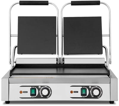 HCB® - Professionele Horeca Paninigrill - glad - dubbel - 230V - RVS / INOX panini contact grill - 30.5x56.5x20 cm (DxBxH) - 20 kg - 1606