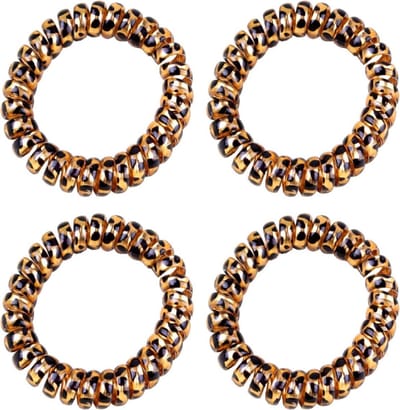 Fako Fashion - Haarelastiek - Telefoonkabel - Luipaard Goud - 55mm - 4 Stuks