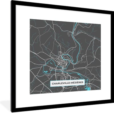 Fotolijst incl. Poster - Charleville-Mézières - Kaart - Plattegrond - Frankrijk - Stadskaart - 40x40 cm - Posterlijst