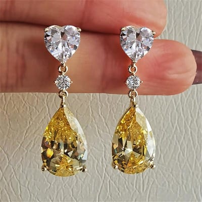 Boucles d'oreilles pendantes en argent sterling et zircone cubique poire jaune, mode de luxe pour femmes, accessoires d'oreille pour fiançailles, bijoux de mariage brown
