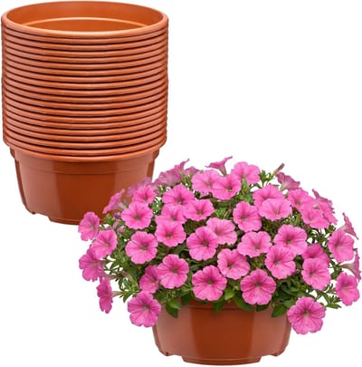 Garronda Set van 20 ronde kunststof plantenbakken met drainage (Terracotta, Ø19 x 9,5 cm – 2,2 L) GD-KW-B-Terracotta