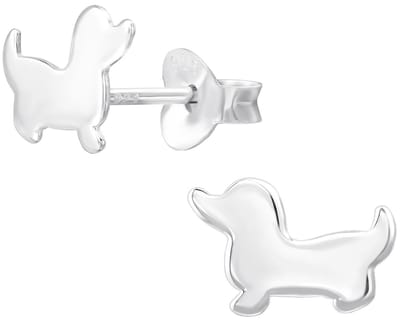 Joy|S - Zilveren hond oorbellen - teckel - 9.5 x 6.7 mm - egaal zilver - kinderoorbellen