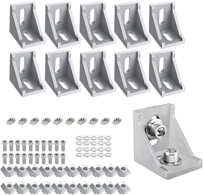 BRENZOOS- Aluminium Profiel Met Hoekbeugel - Bevestigingsmateriaal - T-Nut - Moeren - Ringen - Set van 10 - Hoekverbinder