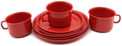set servies koffieservies plastic servies elk 3x kopjes, borden 14 cm en borden 18 cm kunststof plastic rood