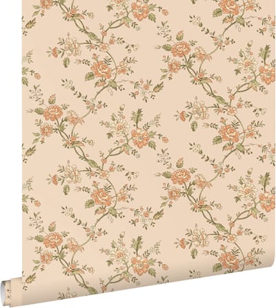 ESTAhome behang vintage bloemen beige, roze en groen - 50 x 900 cm - 132210