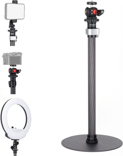 Verstelbare Carbon Fiber Monopod met Ronde Basis voor Desk, 360° Draaibare Kop voor DSLR Camera, Webcam en Live Streaming