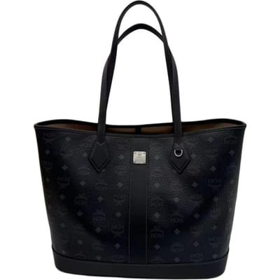 MCM Liz Visetos Poignée Supérieure en Cuir Plaque Nominale en Laiton Sac Pochette Classique Visetos Amovible Sac Pochette Femme Noir MWPGSLR02BK001 Basic Set (Bag+Dust Bag) black