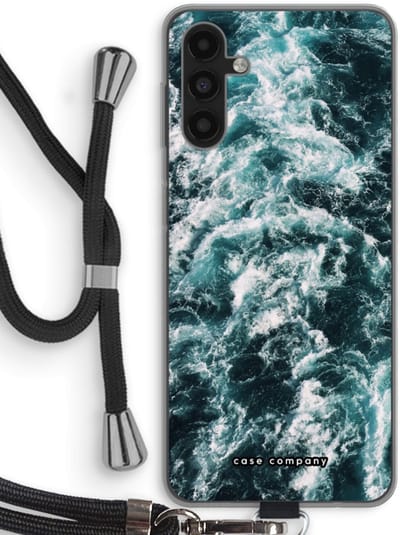 Case Company® - Hoesje met koord geschikt voor Samsung Galaxy A13 5G hoesje met Koord - Zee golf - Telefoonhoesje met Zwart Koord - Bescherming aan alle Kanten en Over de Schermrand
