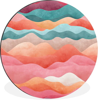 WallCircle - Wandcirkel - Muurcirkel - Golven - Kleurrijk - Abstract - Aluminium - Dibond - 30x30 cm - Binnen en Buiten