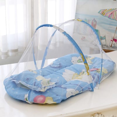 Baby muggennet set (muggennet, matrasbeschermer, kussen) - 92×48×42 cm - Berenpatroon - Opvouwbaar - 92×48×42 cm - Berenpatroon - Opvouwbaar - Geen montage nodig - Blauw