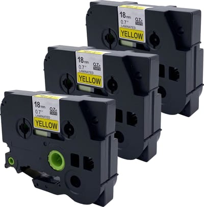 DULA Brother Compatible label tape- Tze-641 - 3 cassettes - Brother P-Touch - Zwart op geel - 18mm x 8m