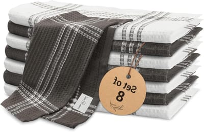 Vaatdoeken Wafelstrepen - Keukendoeken Theedoeken - Keuken Schoonmaken - Zeer Absorberend Katoen - 12x12 inch - Grijs Wit
