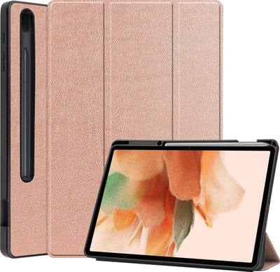 Hoesje - Geschikt voor Samsung Galaxy Tab S7 FE - Dun & Stevig - Hard Cover Case - Trifold Bookcase Hoes - Met Uitsparing Geschikt voor S Pen - Hardcover Book - Tablethoes - Rosé goud
