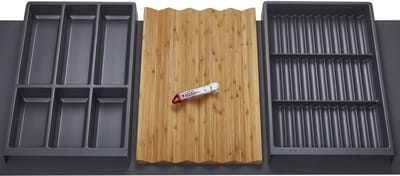 Orga-Box Vario SET 4 antraciet voor lade van 120 mm: bestekbak, kruidenbak, kruidenbak, antislipmat Orga-Weave