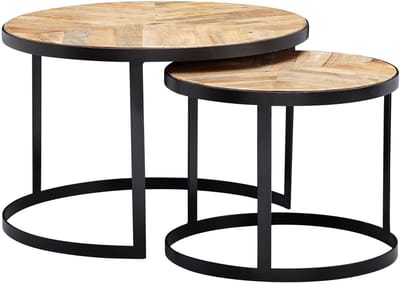 Salontafelset Rond set van 2 - Mangohout Hout - Bijzettafels - Salontafel Rond - Bijzettafeltjes Woonkamer - Salon Tafel Mangohout Rond - Salontafel industrieel Landelijk - Tafeltje Set 2 stuks (Ø60 cm & Ø44cm)