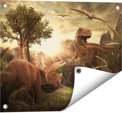 Gards Tuinposter Dinosauri�rs in de Natuur - Dino's - 50x40 cm - Tuindoek - Tuindecoratie - Wanddecoratie buiten - Tuinschilderij