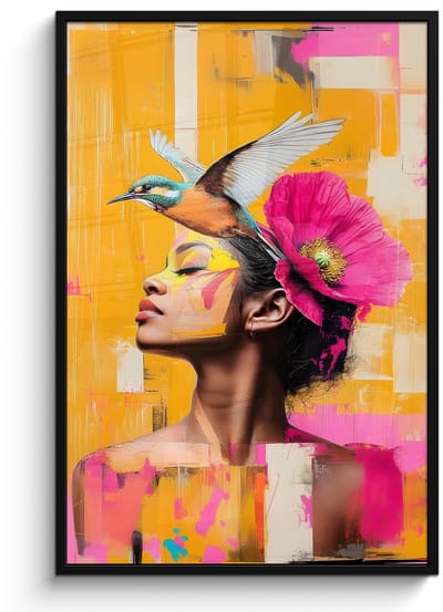 Poster in lijst - Fotolijst 80x120 cm - Posters - Vogel - Vrouw - Abstract - Bloem - Posterlijst zwart - Decoratie - Wanddecoratie woonkamer - Muurdecoratie slaapkamer