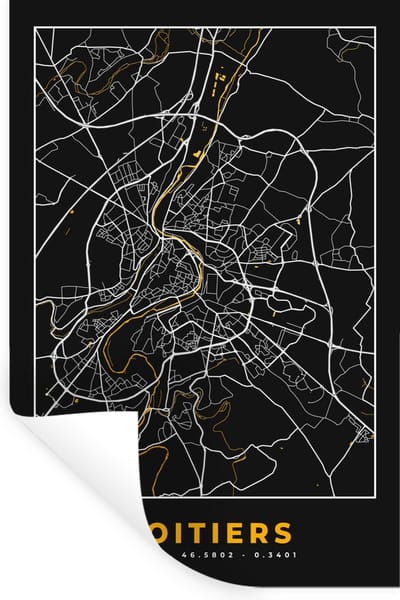Muurstickers - Sticker Folie - Kaart - Frankrijk - Plattegrond - Poitiers - Stadskaart - 20x30 cm - Plakfolie - Muurstickers Kinderkamer - Zelfklevend Behang - Zelfklevend behangpapier - Stickerfolie