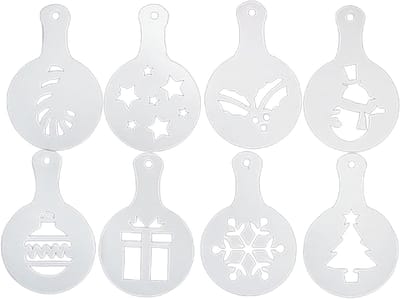 Cappuccino Stencils Set van 8 Stuks voor Koffie Decoratie, Barista Accessoires en Cake Versiering met Kerstthema