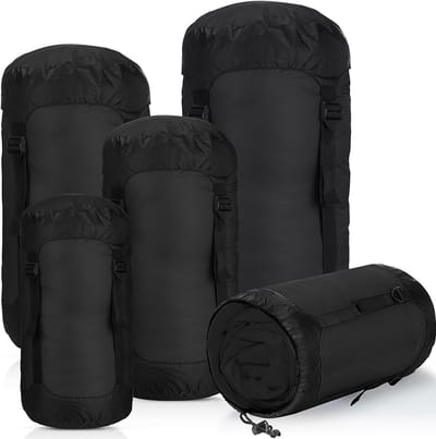 Compressiezakken voor Backpacking - Waterdichte Opbergzakken voor Slaapzakken - Ruimtebesparende Oplossing voor Hiking en Kamperen - Set van 5 Stuks in Diverse Maten