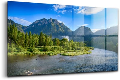 Wallfluent Glasschilderij - Een bocht in de Dunajec-rivier in het Pieniny-gebergte. Glas Schilderij - 100x50 cm - Blauw Horizontale muurfoto - Natuur Foto Op Glas - Glas Foto - Foto In Glas