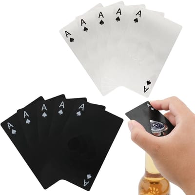 Dailygoods - 10st Ace of Spades Flesopeners, Roestvrijstalen Pokerkaart Flesopeners Draagbare Metalen Bierfles Blikopener voor Portemonnee Zak Bruiloft Verjaardag Feest (Zilver & Zwart)