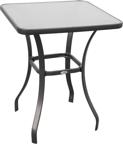 MODFU Buitentafel 68,5x68,5x84 cm van metaal en gehard glas, weerbestendig, zwart