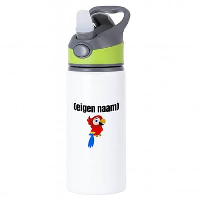Hacebo® - kleine papegaai met eigen naam waterfles met rietje groen - Papegaai - papegaai liefhebbers - iemand die houdt van papegaaien - verjaardag - cadeau - kado - water fles - 650ML